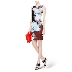 CLOVER Canyon Fan Foulard Print Neoprene Sheath Bodycon Midi dress size Medium